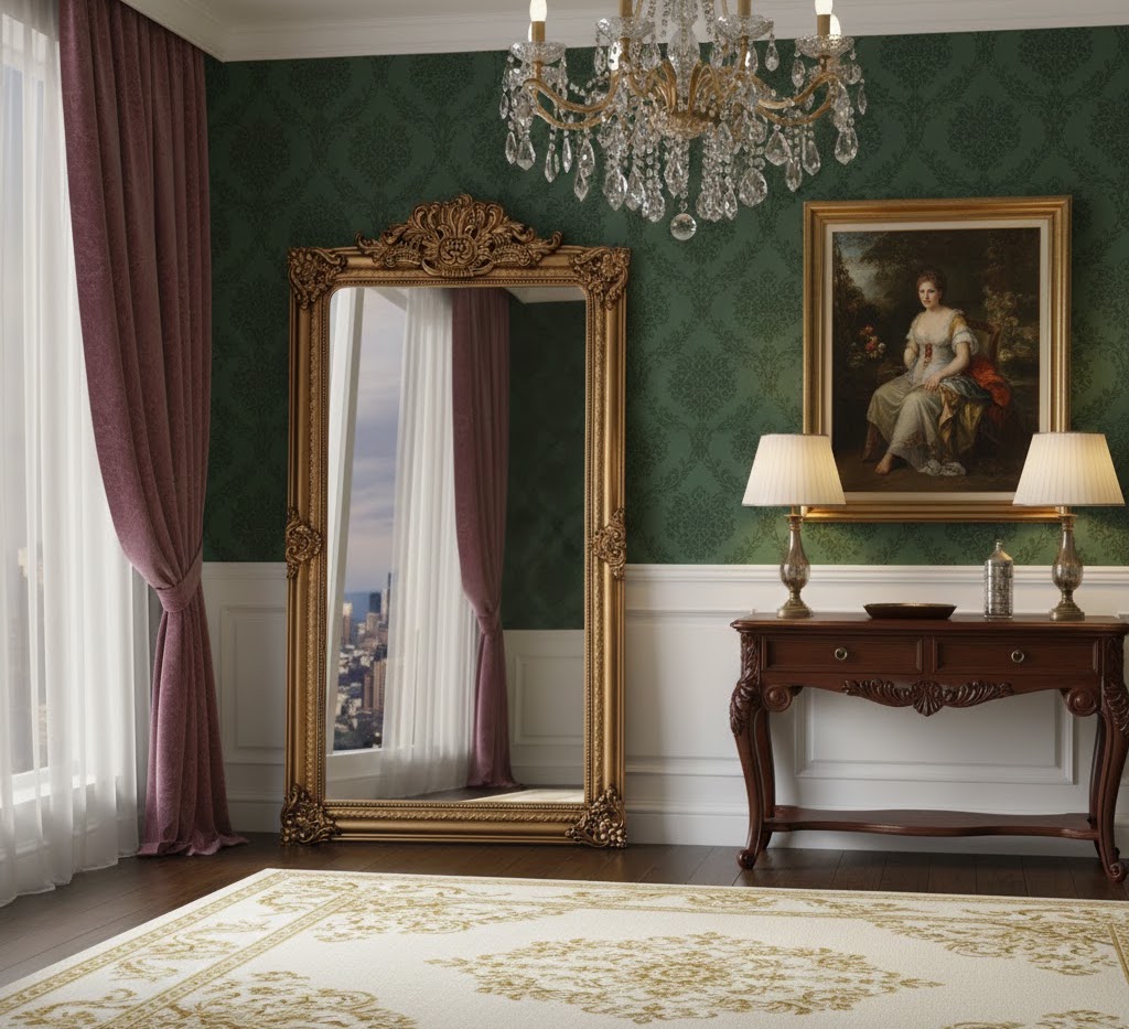 Зеркало в золотой резной раме в полный рост Чикаго Зеркало в золотой резной раме в полный рост Чикаго